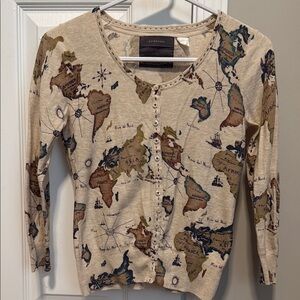 Anthropologie Guinevere World Map Print Cardigan Sweater XS